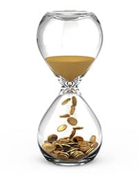 an hourglass where sand turns into money = time is money.